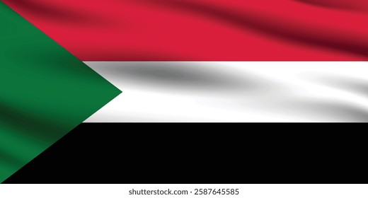 Sudan flag official colors and proportion digital vector illustration. Waving flag.