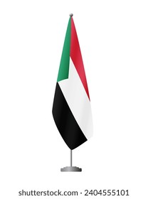 Sudan flag on flag stand for official meetings, transparent background, vector