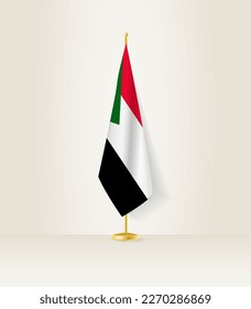 Sudan flag on a flag stand. Vector illustration.