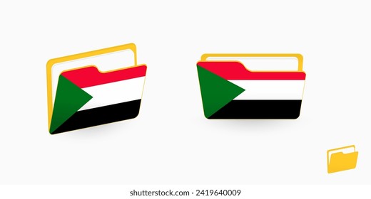 Sudan flag on two type of folder icon. Vector illustration.