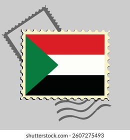 Sudan flag postage stamp. Isolated vector illustration on grey post stamp background