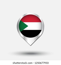 Sudan Flag Round Pin Icon. Vector icon.