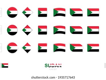 Sudan flag set, simple flags of Sudan with three different effects. Vector illustration.