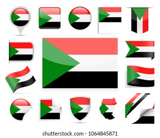 Sudan Flag Set - Vector Illustration