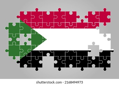 Sudan flag shape of jigsaw puzzle vector, puzzle map, Sudan flag for children and classroom, country logo asset, solve problem concept, flat design