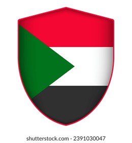 Sudan flag in shield shape. Vector illustration.