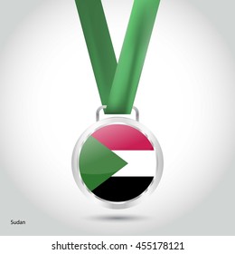 Sudan Flag in Silver Medal. Vector Illustration. RIO Olympic Game silver Medal. Vector Illustration