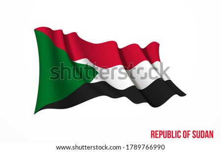 Sudan flag state symbol isolated on background national banner. Greeting card National Independence Day of the Republic of the Sudan. Illustration banner with realistic state flag.