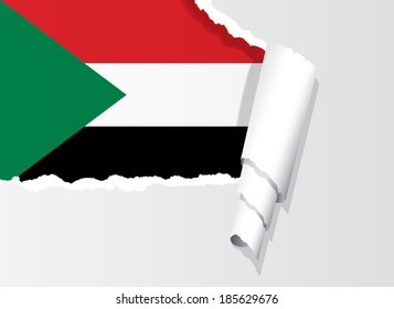 Sudan flag under ripped paper vector illustration.
