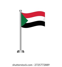 Sudan Flag Waving on Flagpole Vector