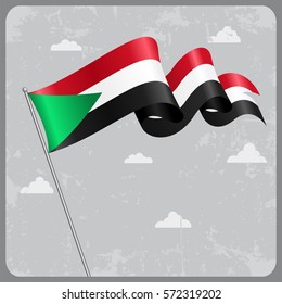 Sudan flag wavy abstract background. Vector illustration.