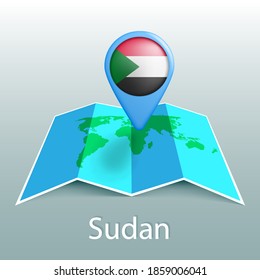 Sudan flag world map in pin with name of country