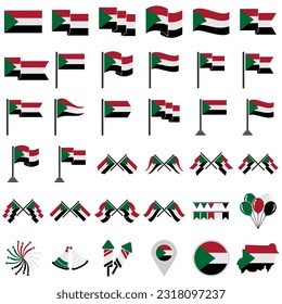 Sudan flags icon set, Sudan independence day icon set vector sign symbol