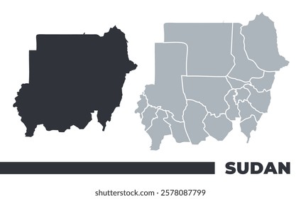 Sudan flat and border outline vector maps