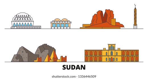 Sudan flat landmarks vector illustration. Sudan line city with famous travel sights, skyline, design. 