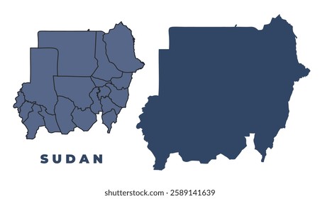 Sudan flat and outline vector map set
