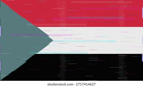 Vector Video de bandera de falla de Sudán, distorsión dividida RGB, ilustración de marco abstracto digital