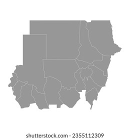 Sudan grey map with administrative divisions. Vector illustration.