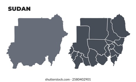 Sudan grey political map simple flat illustration set