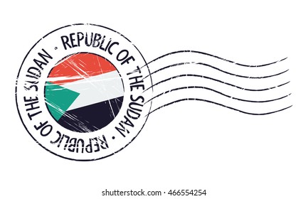 Sudan grunge postal stamp and flag on white background