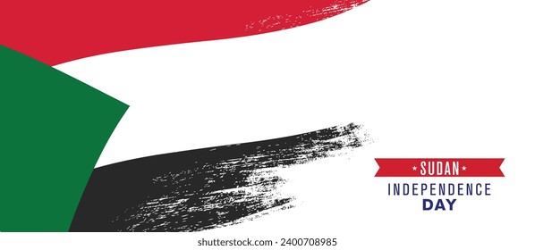 Sudan happy independence day greeting card, banner vector illustration. Sudanese national holiday design element with distressed flag