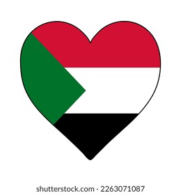 Sudan Heart Shape Flag. Love Sudan. Visit Sudan. Northern Africa. African Union. Vector Illustration Graphic Design.