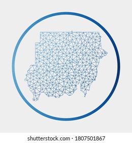 Sudan icon. Network map of the country. Round Sudan sign with gradient ring. Technology, internet, network, telecommunication concept. Vector illustration.