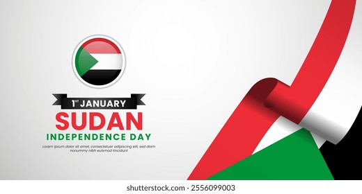 Sudan independence day banner background design template with realistic waving flag