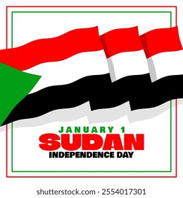 Sudan Independence Day to celebrate on January 1st. Sudanese flag flying on white background. Happy Independence Day