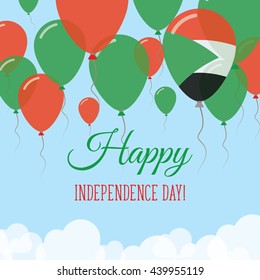 Sudan Independence Day Flat Patriotic Card. Happy National Day Sudan Vector Patriotic card. Flying Rubber Balloons in Colors of the Sudanese Flag.