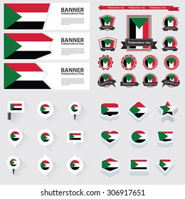 sudan independence day, infographic, and label Set.