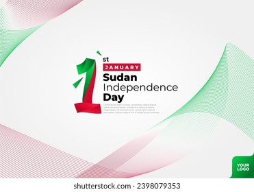 Sudan independence day logotype 1st January with curve flag background.