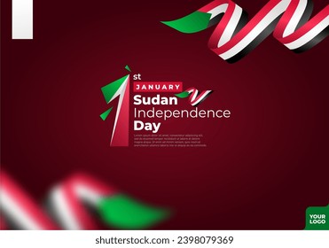 Sudan independence day logotype 1st January with curve flag background.
