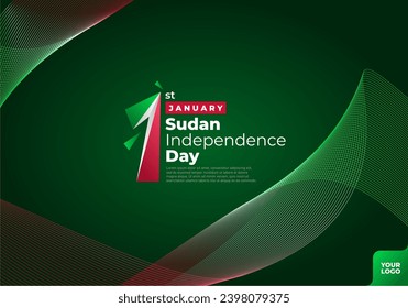 Sudan independence day logotype 1st January with curve flag background.