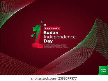 Sudan independence day logotype 1st January with curve flag background.