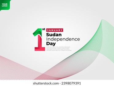 Logotipo del Día de la Independencia de Sudán el 1 de enero con fondo de bandera de curva.