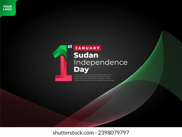 Sudan independence day logotype 1st January with curve flag background.