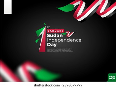 Sudan independence day logotype 1st January with curve flag background.