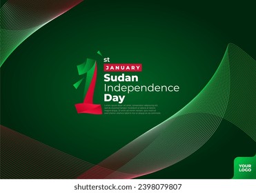 Sudan independence day logotype 1st January with curve flag background.