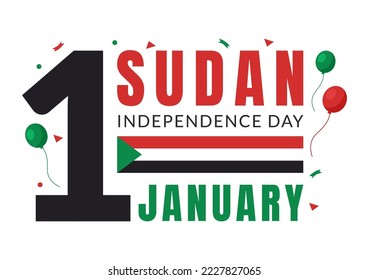 Sudan Independence Day on on January 1st with Flags and Sudanese National Holiday in Flat Cartoon Background Hand Drawn Templates Illustration