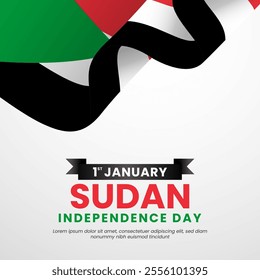 Sudan independence day realistic flag on white background. Template for Banner, greeting card, feed