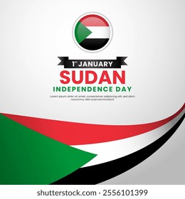 Sudan independence day realistic flag on white background. Template for Banner, greeting card, feed