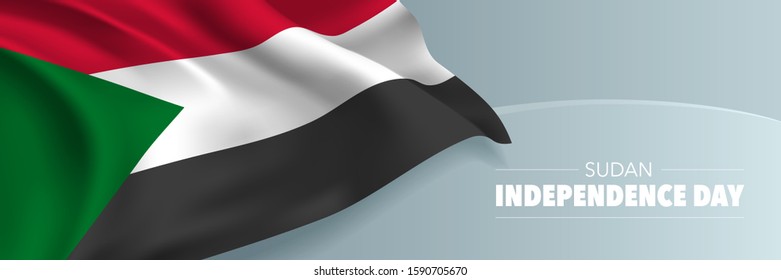 Sudan independence day vector banner, greeting card. Sudanian wavy flag in national patriotic holiday horizontal design 