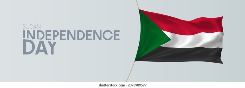 Sudan independence day vector banner, greeting card. Sudanian wavy flag in national patriotic holiday horizontal design