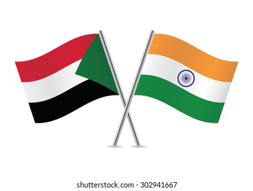 Sudan and India flags. Vector illustration.
