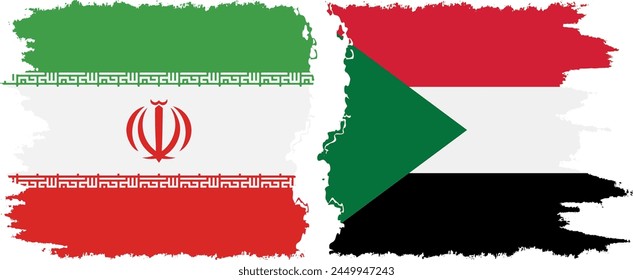 Sudan and Iran grunge flags connection, vector