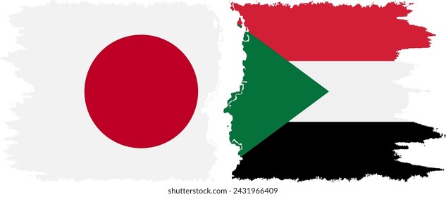 Sudan and Japan grunge flags connection, vector