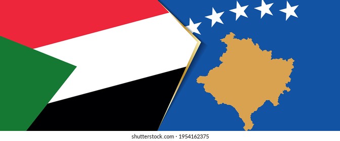 Sudan and Kosovo flags, two vector flags symbol of relationship or confrontation.