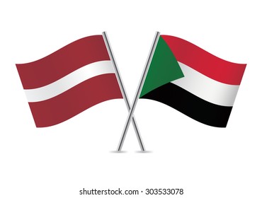 Sudan and Latvia flags. Vector illustration.
