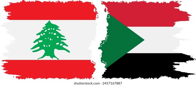 Sudan and Lebanon grunge flags connection, vector